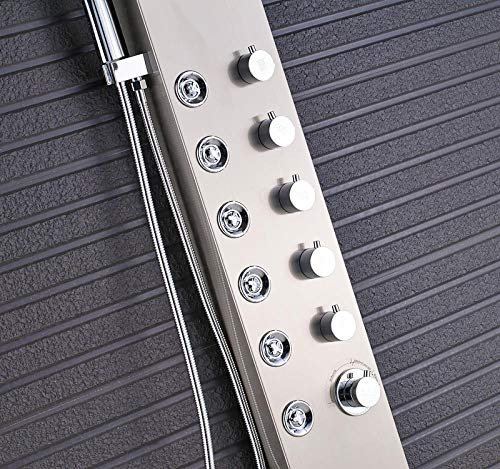 LCD Temperature Display Shower Panel Bathroom Tower Shower Column with Body Massage Jets LED Shower Head-Black (Color : Stainless Steel) - color: Stainless Steel