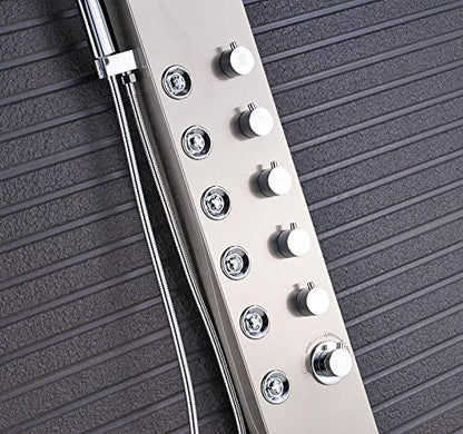 LCD Temperature Display Shower Panel Bathroom Tower Shower Column with Body Massage Jets LED Shower Head-Black (Color : Stainless Steel) - color: Stainless Steel