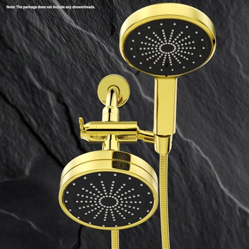 Shower Diverter Valve with Handshower Mount, G1/2 Brass Shower Arm Diverter 3 Way Bathroom Universal Shower System Replacement for Handheld Shower and Fixed Shower Head, Polisded Gold - color: Polished Gold