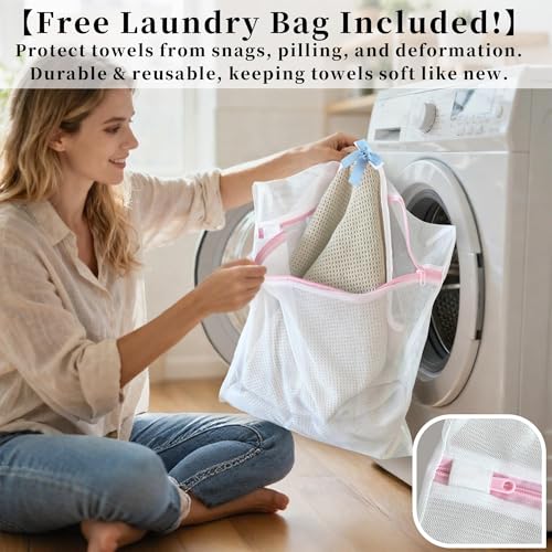 VOOVA & MOVAS Waffle Bathroom Towels 2 Pack, 100% Cotton, 57x33 in, Beige | Suitable for Bathroom & Shower Use, Built-in Hanging Loop, White Piping, Waffle Weave Construction - color: White Piping, size: 2PC Bath Towels (33"x57")