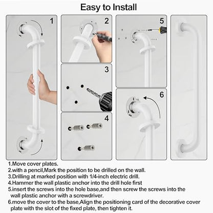 16 Inch Grab Bar 304 Stainless Steel Anti-Slip Bathroom Safety Handrail Wall Mount Assist Grip for Elderly Handicap Bathtub Shower Toilet, GB-4023-WH, White - color: White