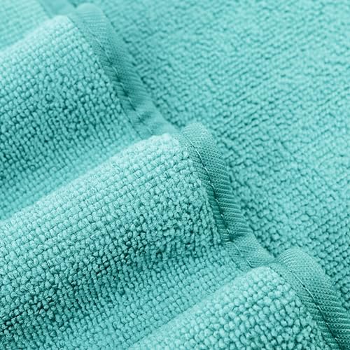 POLYTE 410 GSM Poly Blend Microfiber Quick Dry Bath Towel Set of 6 Pieces | 2-Body Towels, 2-Hand Towels, 2-Wash cloths, Oversize, Lint Free - color: Aqua