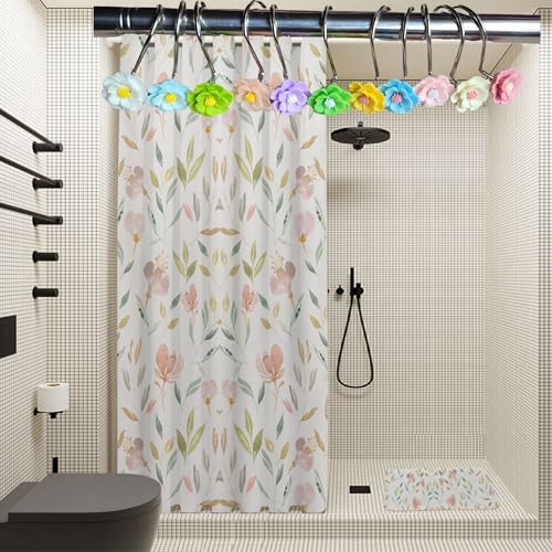 Twofish Home Flower Shower Curtain Hooks Pack of 12 Anti Rust Decorative Resin Shower Curtain Rings - color: Tetrachromic Flower