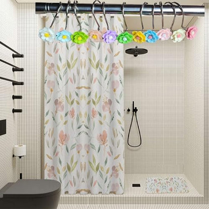 Twofish Home Flower Shower Curtain Hooks Pack of 12 Anti Rust Decorative Resin Shower Curtain Rings - color: Tetrachromic Flower