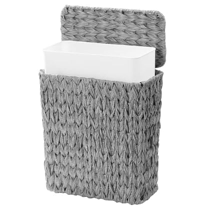 Coeusy 3 Gallon Wicker Trash Can,Grey Bathroom Trash Cans with Lid,Waterproof Slim Waste Basket for Bedroom,Home Office,Narrow Garbage Can with Removable Liner - color: grey