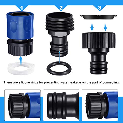 Hotop 16 Pcs Garden Hose Quick Connector, 3/4 Inch Fittings, Blue Black | Male Female Fittings, 10 Rubber Gaskets, Plastic Adapters for Garden Watering, Car Wash, Leak-Proof, Tool-Free Install - color: Blue, Black