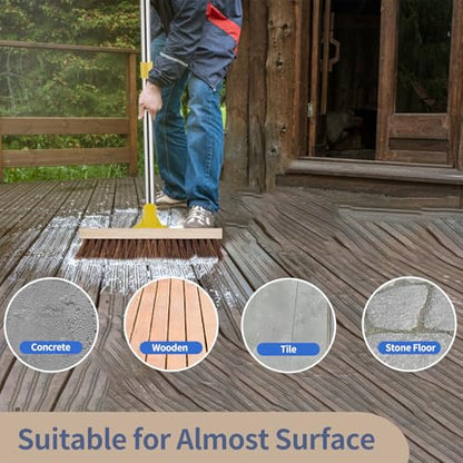 NICOFPHY Heavy Duty Floor Scrub Brush with Long Handle for Outdoor Cleaning | Deck Brush with Stiff Natural Palmyra Bristle, Floor Scrubber Brushes for Cleaning Concrete Floor, Garden, Patio, Shower