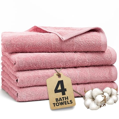 Bath Towels Set of 4 – 100% Ring Spun Cotton Baby Pink Extra Large Towels for Bathroom, Spa Use (55x28 in) – 550 GSM Super Soft and Quick Dry Large Bath Sheets for Adults - color: Baby Pink, size: Bath Towels