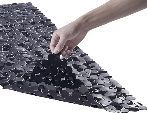 Webos Bath Shower Mat Non Slip: Extra Large Pebble Bathtub mat for Families, Anti Slip Shower Matt with Drain Holes Suction Cups Tub Mat - 16 X 40 Inch Black - color: Pebble Black
