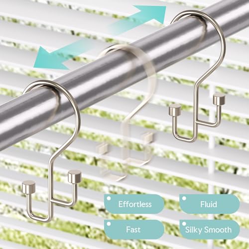 Bathway 12-Pack Double Shower Curtain Hooks, Rust-Resistant Metal Shower Curtain Rings with High-Low Design to Separate Liner & Curtain, Smooth Glide, Nickel - color: Nickel
