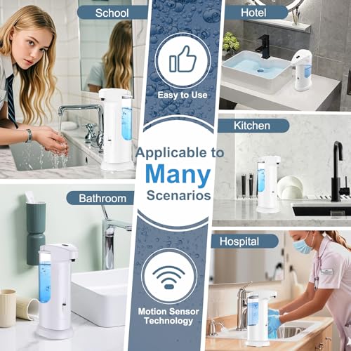 12.5oz Automatic Liquid Soap Dispenser, Touch-Free Battery Operated Adjustable Soap Dispensing Volume for Kitchen Bathroom - color: White