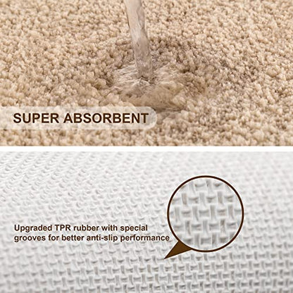 VANZAVANZU 2-Piece Non-Slip Bath Mat Set - Machine Washable Microfiber Shaggy Thick Rugs (16"x24", Beige) - color: Beige, size: 16"x24" Plus 16"x24"