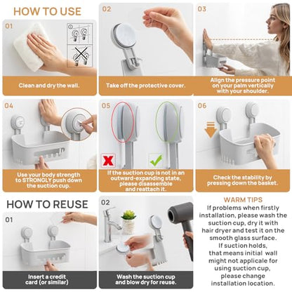 Shower Caddy Suction Cup Set Shower Organizer & Soap Holder, Grey | Toothbrush Holder, Bathroom Shelf Basket NO-Drilling, Removable Suction Storage, Waterproof Bathroom Caddy - color: 3 X Gray