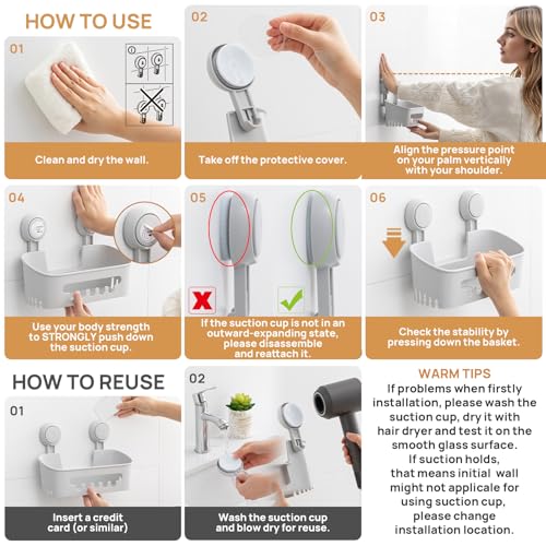 Shower Caddy Suction Cup Set Shower Organizer & Soap Holder, Grey | Toothbrush Holder, Bathroom Shelf Basket NO-Drilling, Removable Suction Storage, Waterproof Bathroom Caddy - color: 3 X Gray