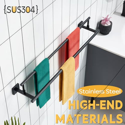 KOKOSIRI Bathroom Towel Bars 32-Inch Double Towel Rails Matte Black Towel Holder Overlength for Kitchen Garage Stainless Steel B5009BK-L32 - color: Matte Black, size: 32-Inch