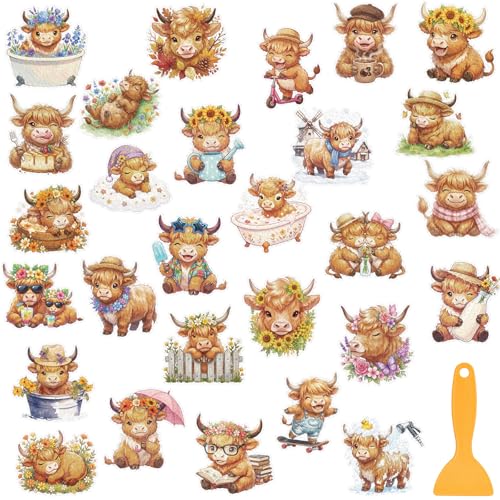 Fullhawl 30 Pcs Highland Cow Non Slip Shower Stickers, Bathtub Safety | 30 Pack Highland Cow Theme, Cute Farm Style Design, Non Slip Grip Surface, Fun Safety Decor for Bathroom Use - style: Highland Cow