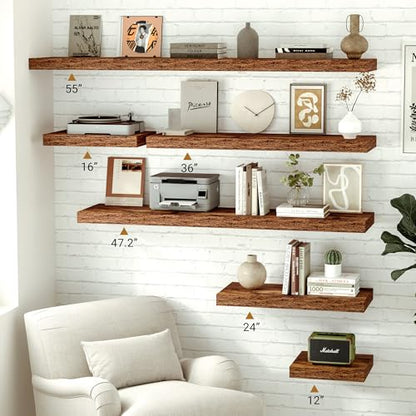 Vivelove 12x12 Deep Floating Shelves, Rustic Brown, Set of 2 | Invisible Brackets, Easy Mount Shelf with Hardware Kit, for Bathroom Bedroom Living Room Kitchen, Engineered Wood - color: Rustic Brown, size: 12”wx12”dx1.5”h