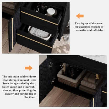 36" Floating Bathroom Vanity with Sink, Modern Wall Mounted Floating Vanity Cabinet with Double Soft-Close Doors and 2 Drawers, Ceramic Sink and Faux Marble Top, White - color: White