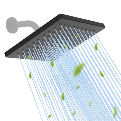 Hibbent cUPC Certified Thickness Metal 6'' Rain Shower Head, Matte Black | High Pressure Shower Head, Bathroom Waterfall Shower Heads, High Flow Fixed Showerheads with Adjustable Brass Ball Joint - color: Matte Black, style: Square 6''