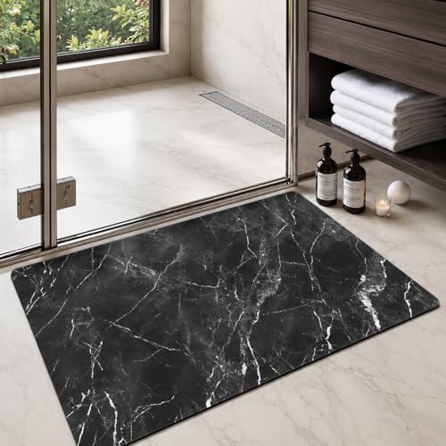 Color&Geometry Thin Bathroom Rugs,Non Slip Marble Bath Mats for Bathroom - color: Black Marble, size: 20"x32"