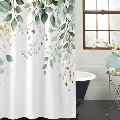 Waterproof Fabric Shower Curtain Green Eucalyptus Spring Botanical Leaves Shower Curtains for Bathroom, Quick-Drying, Machine Washable 72x72 Inch