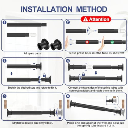 Small Shower Curtain Rod 18-32 In, Black Short Tension Rod | Installs by Spring Tension with No Drilling, Built in Durable Stainless Steel - color: Black