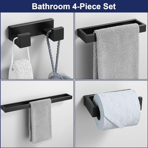 Lairuier Matte Black Bathroom Hardware Accessories, 4PCS Towel Bar Set | Including Towel Bar, Towel Holder, Toilet Paper Holder, Towel Hook, SUS304 Stainless Steel Bathroom Towel Holder Hardware Set - color: Matte Black, size: Set B