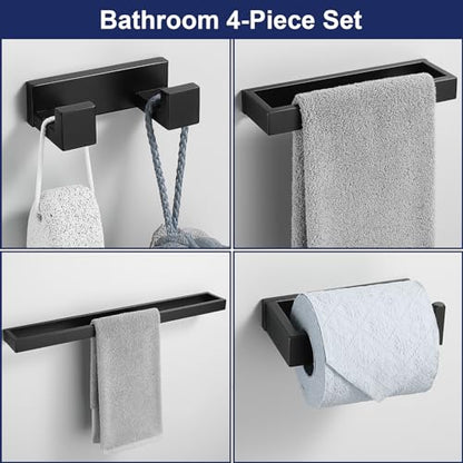 Lairuier Matte Black Bathroom Hardware Accessories, 4PCS Towel Bar Set | Including Towel Bar, Towel Holder, Toilet Paper Holder, Towel Hook, SUS304 Stainless Steel Bathroom Towel Holder Hardware Set - color: Matte Black, size: Set B