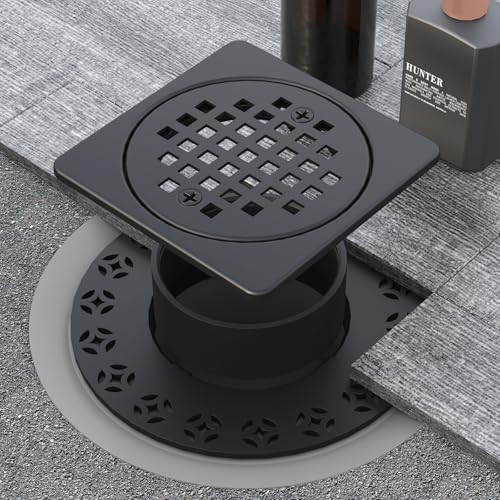 4 Inch Drain Grate Kit, Square Shower Floor Drain SS304 Stainless Steel | Compatible with Schluter Kerdi Drain Flange, Height Adjustment Collar and Ring - Matte Black - color: Matte Black