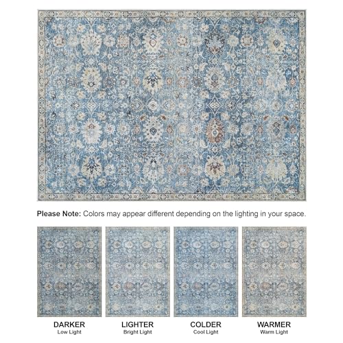 Bloom Rugs Caria Washable Non-Slip 7 ft Runner - Blue/Beige Traditional Runner for Entryway, Hallway, Bathroom, and Kitchen - Exact Size: 2'6" x 7' - color: Blue / Beige, size: 2'6" x 7' (Runner)