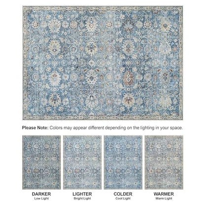 Bloom Rugs Caria Washable Non-Slip 10 ft Runner - Blue/Beige Traditional Runner for Entryway, Hallway, Bathroom, and Kitchen - Exact Size: 2'6" x 10' - color: Blue / Beige, size: 2'6" x 10' (Runner)
