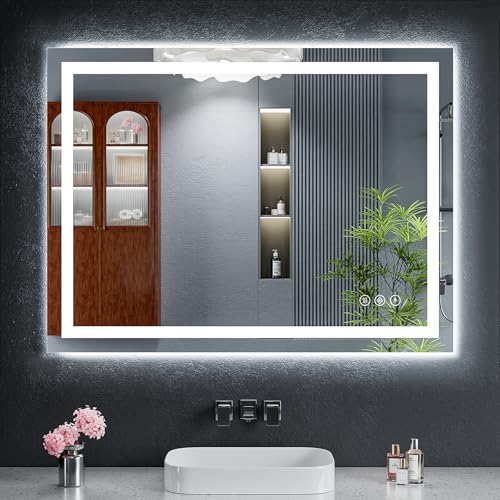 40"x30" LED Bathroom Mirror with Lights, Backlit+Frontlit, Anti-Fog | CRI 95, Stepless Dimmable, 3 Colors Lighting, Shatterproof Tempered Glass, HD Reflection, Memory, (Horizontal/Vertical) - size: 40"L x 30"W