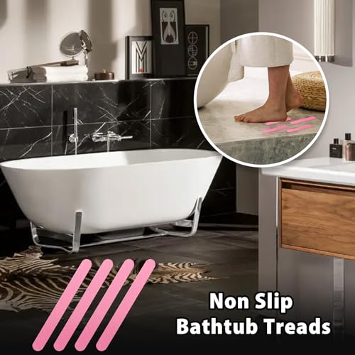 24Pcs Pink Bathtub Stickers Non Slip | Anti Slip Shower Strips, Adhesive for Bathroom Bathtub, Shower Floor & Ladders, Includes Scraper - color: Pink