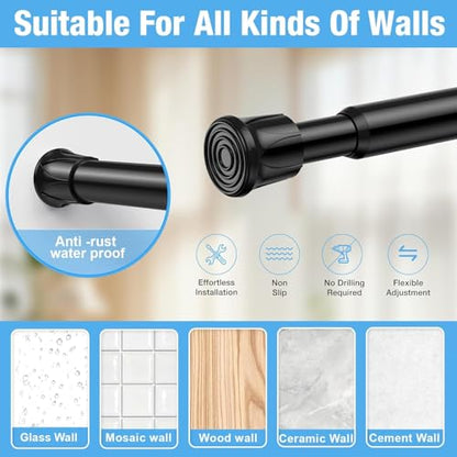 Spring Tension Curtain Rod 28-38 Inch, 2 Pack Tension Rods, Black | No Drill, PVC Anti-Slip Caps, Rust Resistant, Stylish, Cost Effective, Fits Window Kitchen Curtain Doorway Bathroom Closet - color: Black, size: 28-38 inch-2Pack