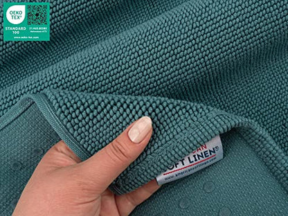 American Soft Linen Bath Rug, 17 in 24 in 100% Cotton Bath Mats Rugs for Bathroom, Slip Reducer Washable Shaggy Form Area Rugs, Colonial Blue Bath Rug - color: Teal, style: 17x24" Cotton Bath Mat