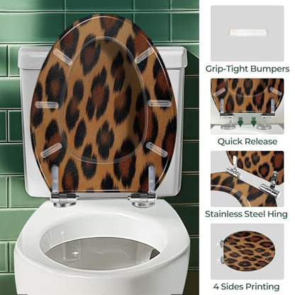 Elongated Resin Toilet Seat, Quietly Close Quick Release Hinges Cover | Toilet Lid Cover Easy to Clean and Install, textile texture animal pattern Heavy Duty Toilet Seat - color: pattern9, size: V-shape