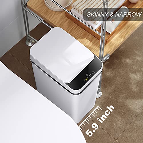 2.5 Gallon Smart Trash Can Sensor Motion - Touchless Bathroom Trash Can | Skinny Trash Bin with Lid - Electric, Narrow, Plastic, Auto Open - Small Slim Automatic Garbage Can ( White ) - color: White, size: 2.5 Gal