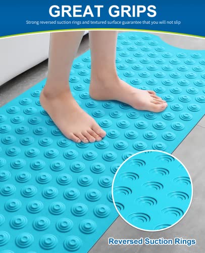 Bligli Bathtub Mat Non-Slip Without Suction Cups, 39x16inch Extra Long Bath Mats for Shower Bathroom, Machine Washable Natural Rubber Shower Tub Mat (39x16inch, Blue) - color: Blue