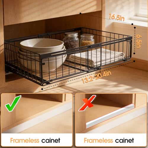 Expandable Pull Out Cabinet Organizer Adjustable Width 13"-20", Kitchen Organization with Adhesive.Bathroom Under Sink Organizers and Storage,Bedroom Slide out Drawers,Pantry - size: 1 Pack 13“-20” Expandable