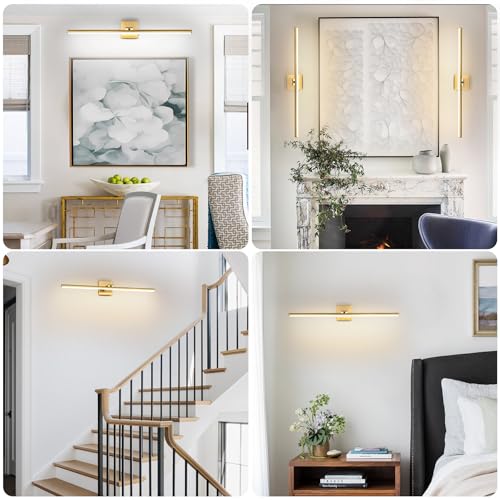 LED Bathroom Vanity Light, Modern Bathroom Light Fixture Over Mirror (3000K/4000K/6000K, Dimmable), Vanity Light Bar with Angle Adjustable, 32 Inch, Brass - color: Brass, size: 32 inch