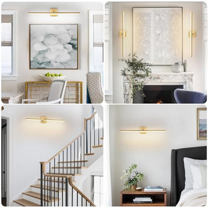 LED Bathroom Vanity Light, Modern Bathroom Light Fixture Over Mirror (3000K/4000K/6000K, Dimmable), Vanity Light Bar with Angle Adjustable, 32 Inch, Brass - color: Brass, size: 32 inch