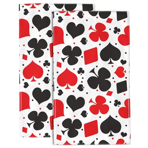 Lined Circles Hand Towel,Hand Bath Towels Set of 2 Dish Towels Soft Absorbent Decorative Hand Towels for Bathroom Kitchen Yoga Home Decor 14 x 28 in - color: Playing Cards Symbols