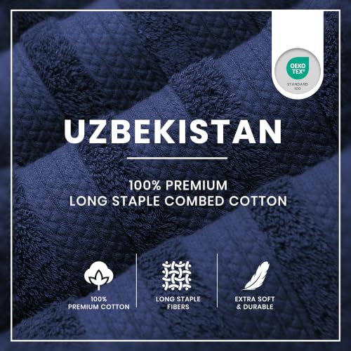 Bath Towels Set of 4 Extra Large Towels Set, 30x60 in, 100% Uzbek Cotton 600 GSM, Oeko-TEX, Larger & Lighter Weight, Quicker to Dry, Super Soft and Absorbent, Perfect for Bathroom – Navy - color: Navy