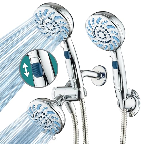 AquaCare 2026 High Pressure Dual Handheld Shower Head Combo w/Pause Switch | Detachable Showerhead Wand, Stay-Clean Jets, Extra-long 6 ft. Stainless Steel Hose, Dual Wall & Overhead Brackets / Chrome - color: Chrome