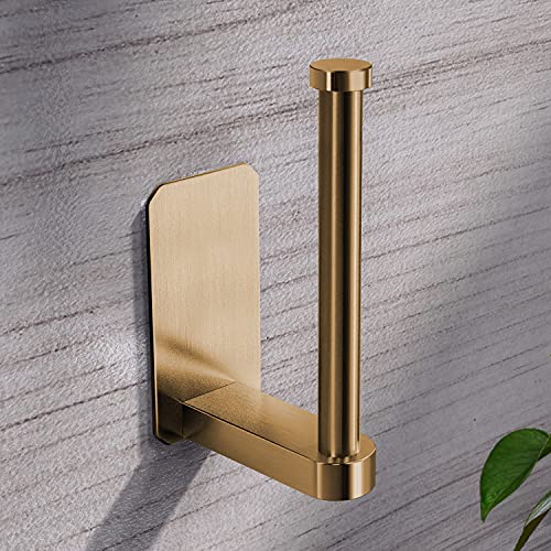 VAEHOLD Toilet Paper Holder Self Adhesive Kitchen Washroom Adhesive Toilet Roll Holder No Drilling for Bathroom Stick on Wall Stainless Steel Brushed (Gold) - size: Simple Gold