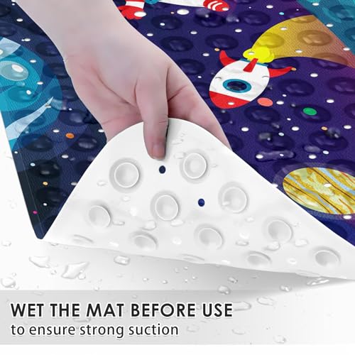 Bath Mat for Tub, Space Astronaut, 40 X 16 Inch, for Kids | Sun Moon Earth Extra Long Baby Toddler Bathtub Non Slip Shower with Suction Cups and Drain Holes - color: Multicolor