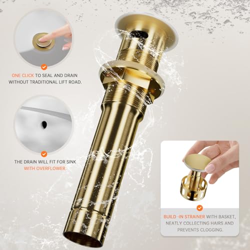 Brushed Gold 3 Hole 8 Inch Widespread Bathroom Sink Faucet, Bathroom Faucet Set with Metal Pop UP Drain and Valve, WF15-1-BG - color: Brushed Gold
