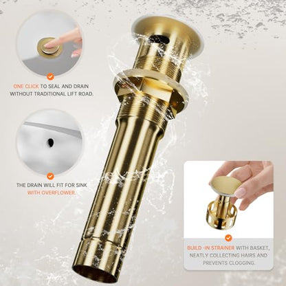 Brushed Gold 3 Hole 8 Inch Widespread Bathroom Sink Faucet, Bathroom Faucet Set with Metal Pop UP Drain and Valve, WF15-1-BG - color: Brushed Gold