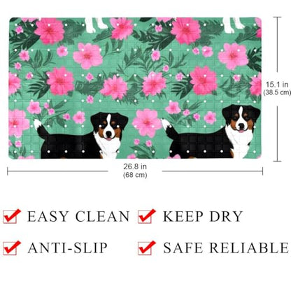 Bathtub Mat Non Slip 26.8x15.1 Inch, Dogs Flowers Shower Mat with Suction Cups and Drain Holes, Machine Washable Shower Mats for Inside Shower - color: Multi 15