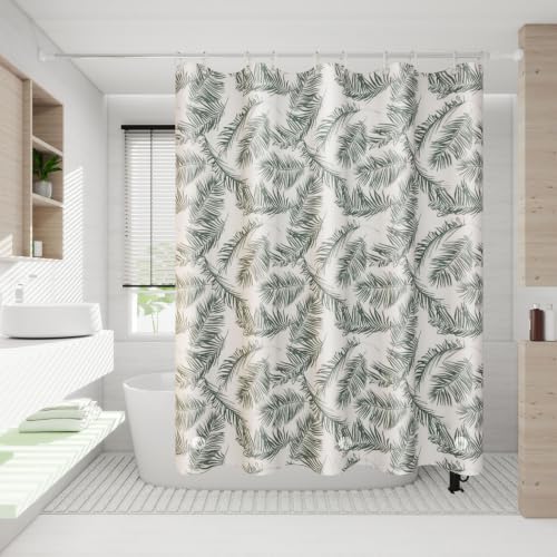 TIKABC Shower Curtain Liner, 4G PEVA Shower Liner, Plastic Waterproof Shower Curtains, 72x72 inch with Grommet Holes 3 Magnetic Weights - color: Big Feather